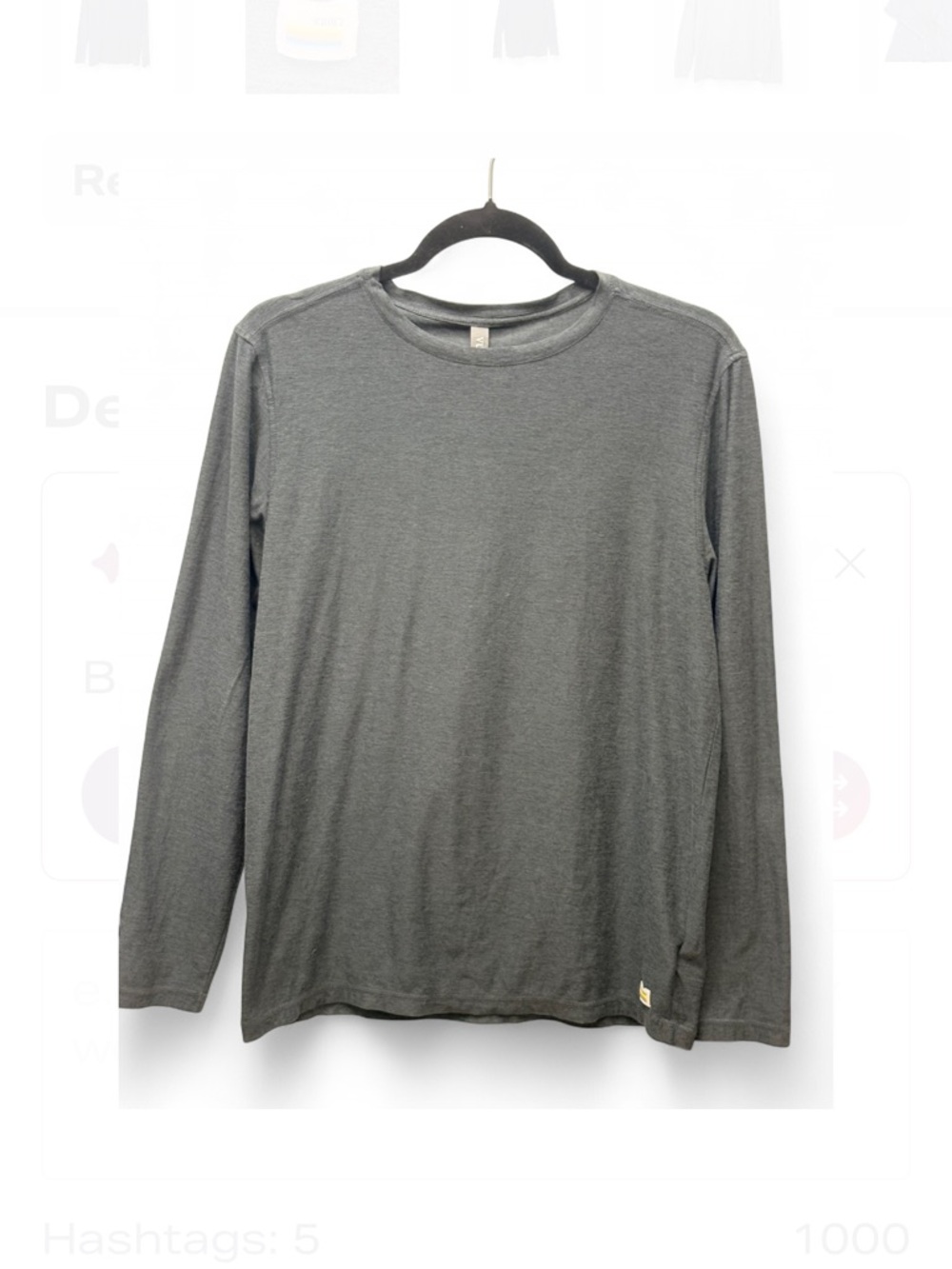 Vuori Men's Long-Sleeve Crew Tee in Charcoal Gray